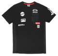 Black short-sleeved Gtl4 Pocket T-Shirt with red collar trim, racing patches, and chest pocket, perfect for casual wear