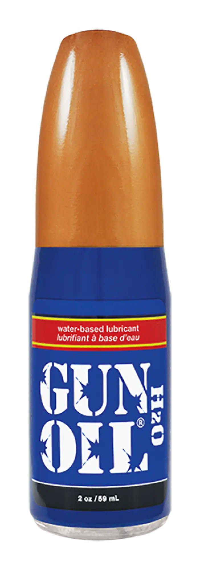Blue and orange bottle of gun oil h2o water-based lubricant 120 designed for safe and smooth firearm maintenance