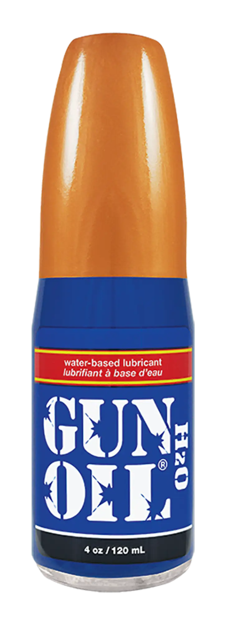 Orange and blue water-based lubricant bottle gun oil h2o with clear glass body for smooth personal use