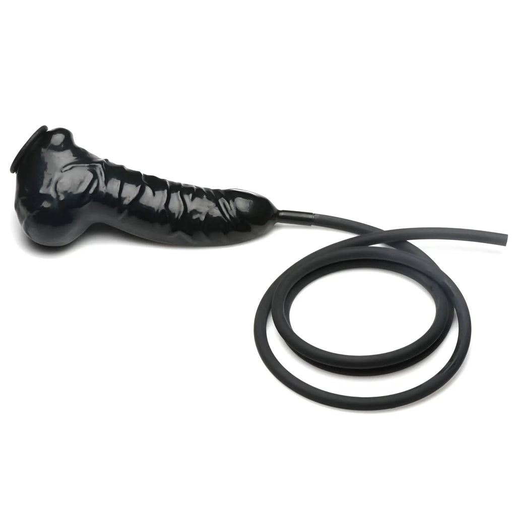 Black silicone anal probe with flexible tubing from guzzler realistic penis sheath for enhanced stimulation