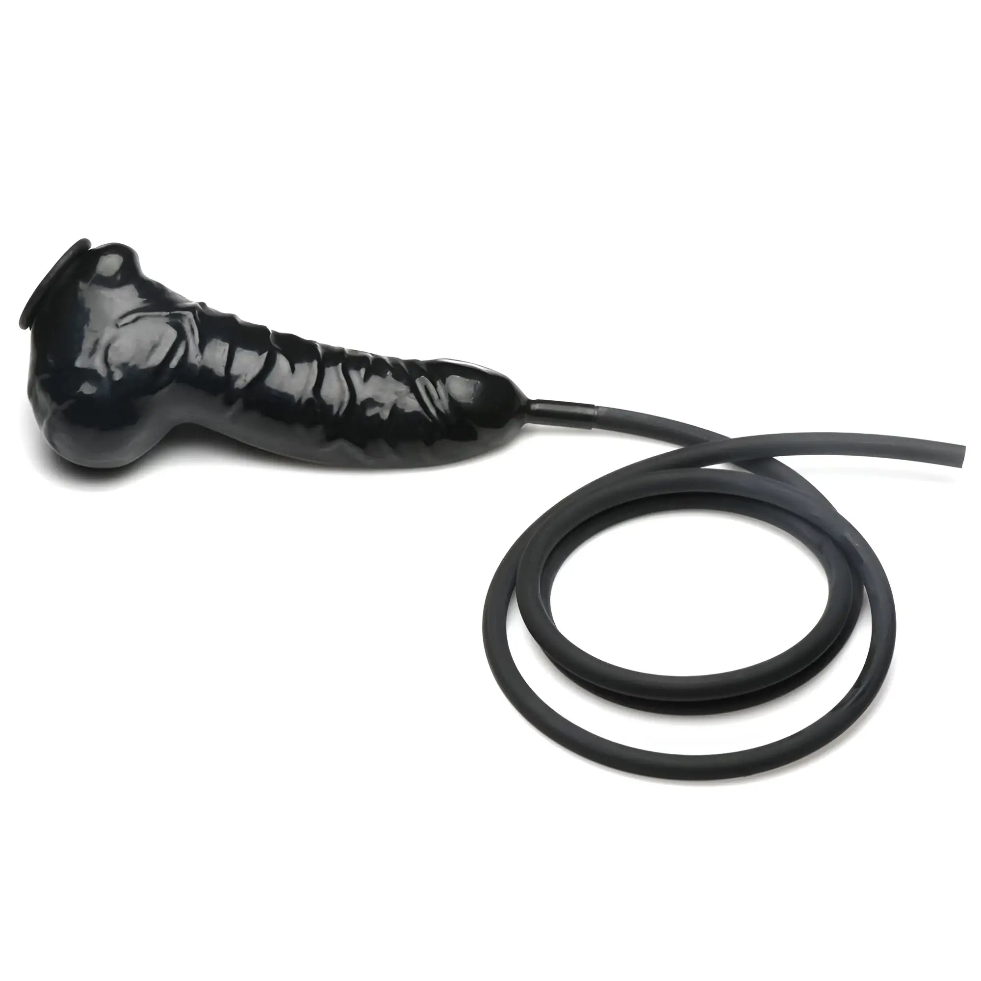 Black silicone anal probe with flexible tubing from guzzler realistic penis sheath for enhanced stimulation
