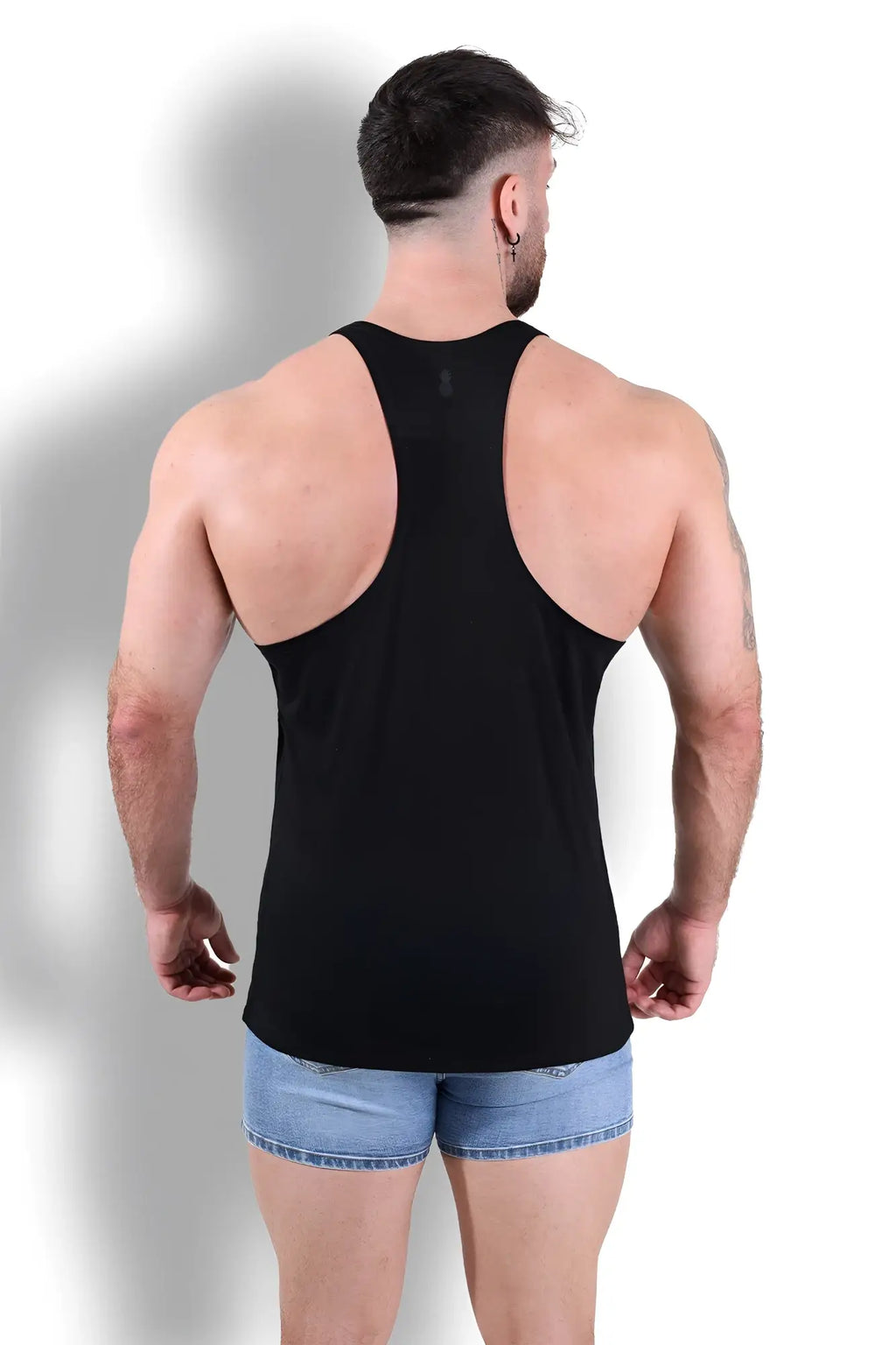 Black gym bae classic workout stringer tank top with sleek form-fitting racerback design for exercise and fitness