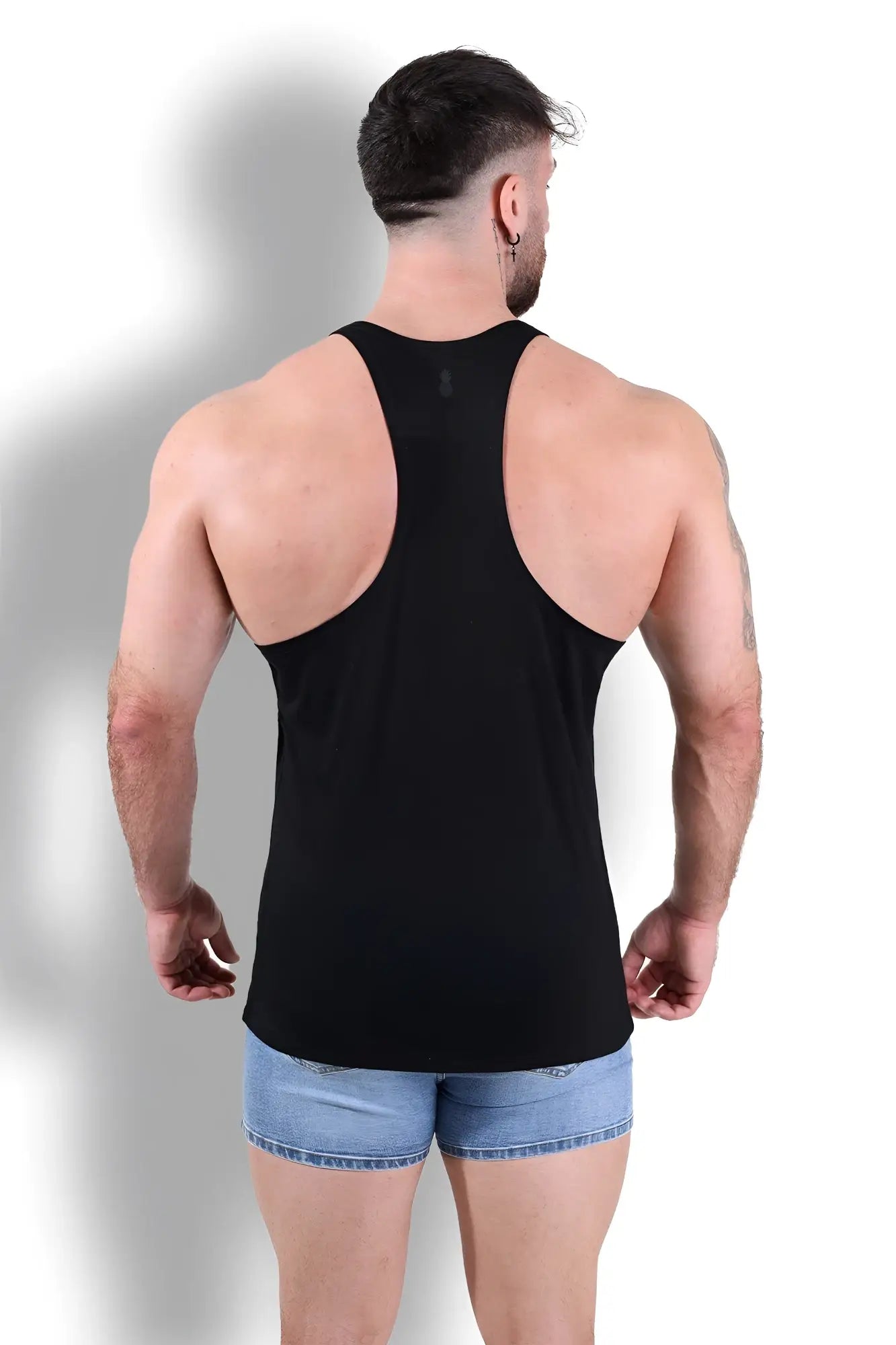 Black gym bae classic workout stringer tank top with sleek form-fitting racerback design for exercise and fitness