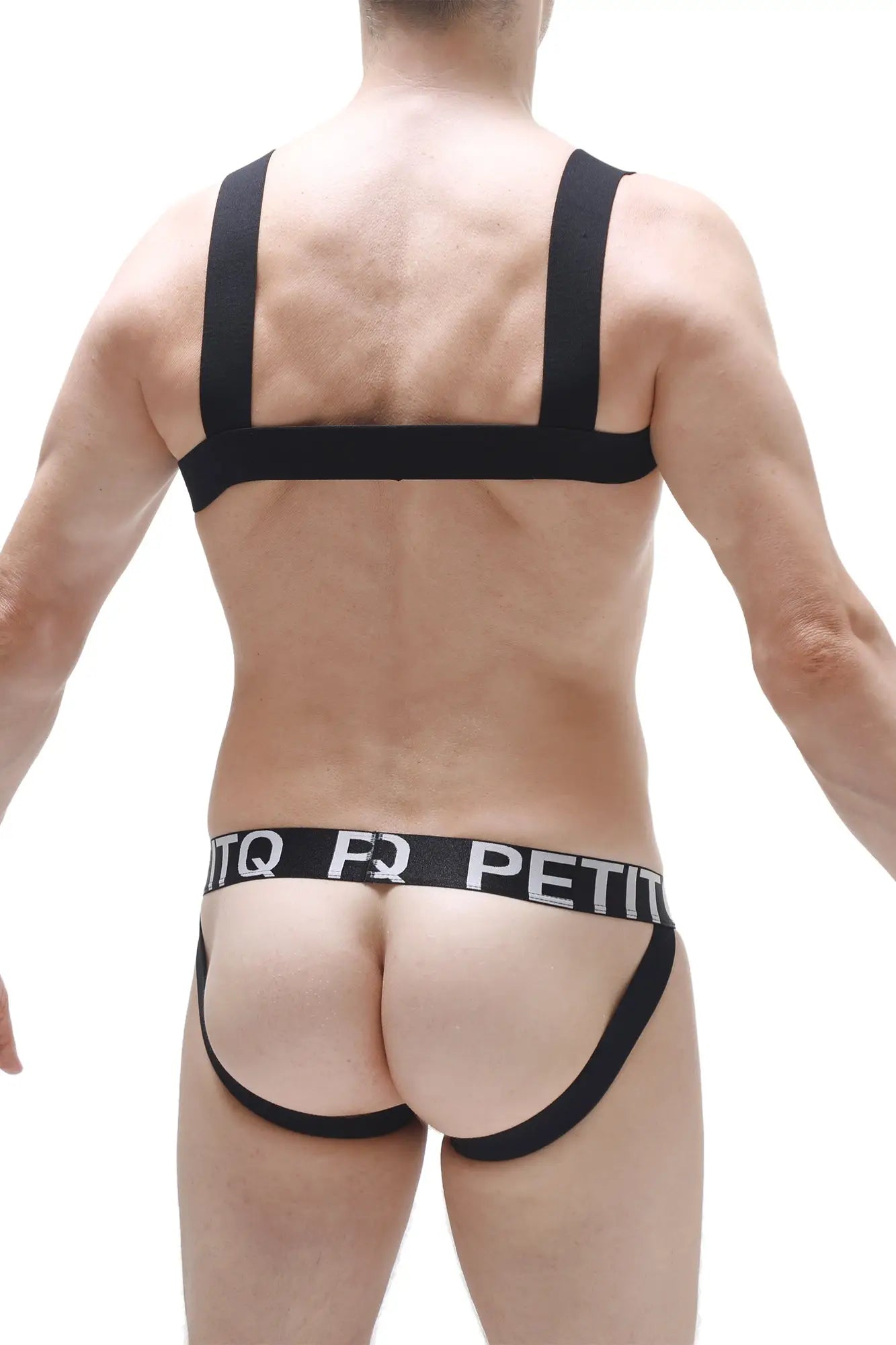 Black elastic briefs harness ancille black with white pq petit branding on the waistband visible from the front