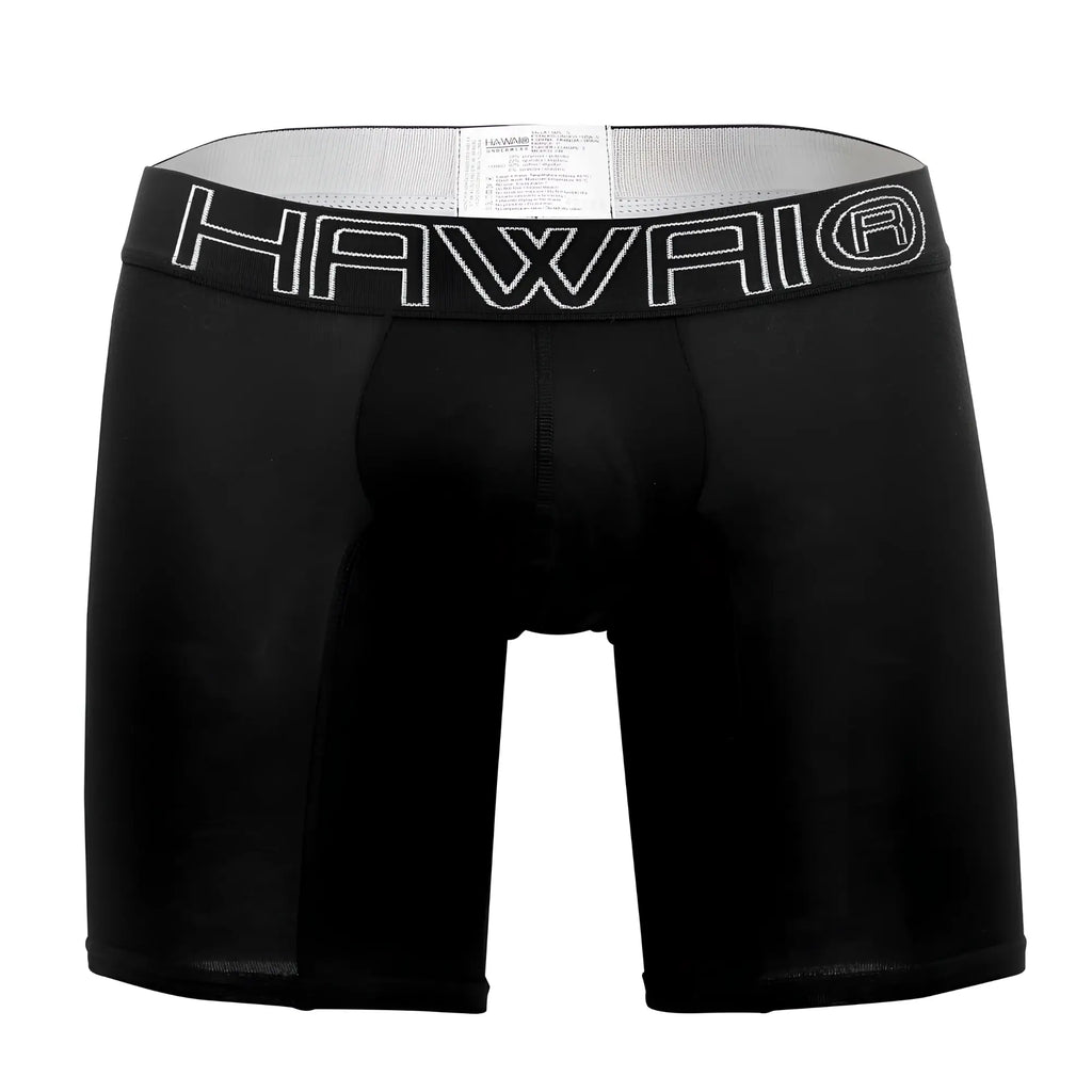 Black hawaii brand solid athletic boxer briefs in black with contrasting white stitched logo on waistband