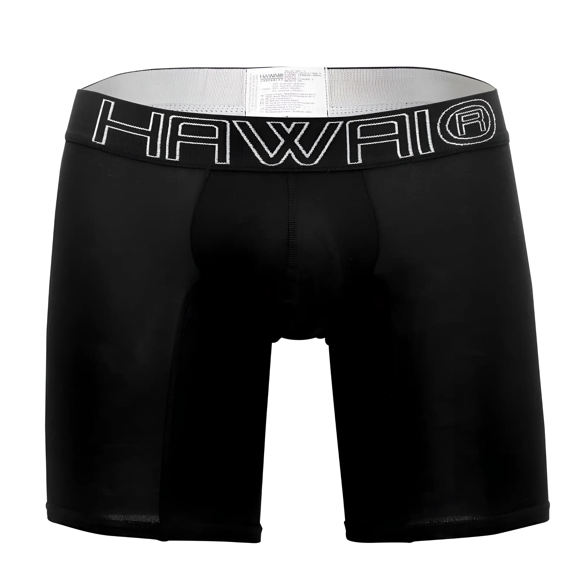 Black hawaii brand solid athletic boxer briefs in black with contrasting white stitched logo on waistband