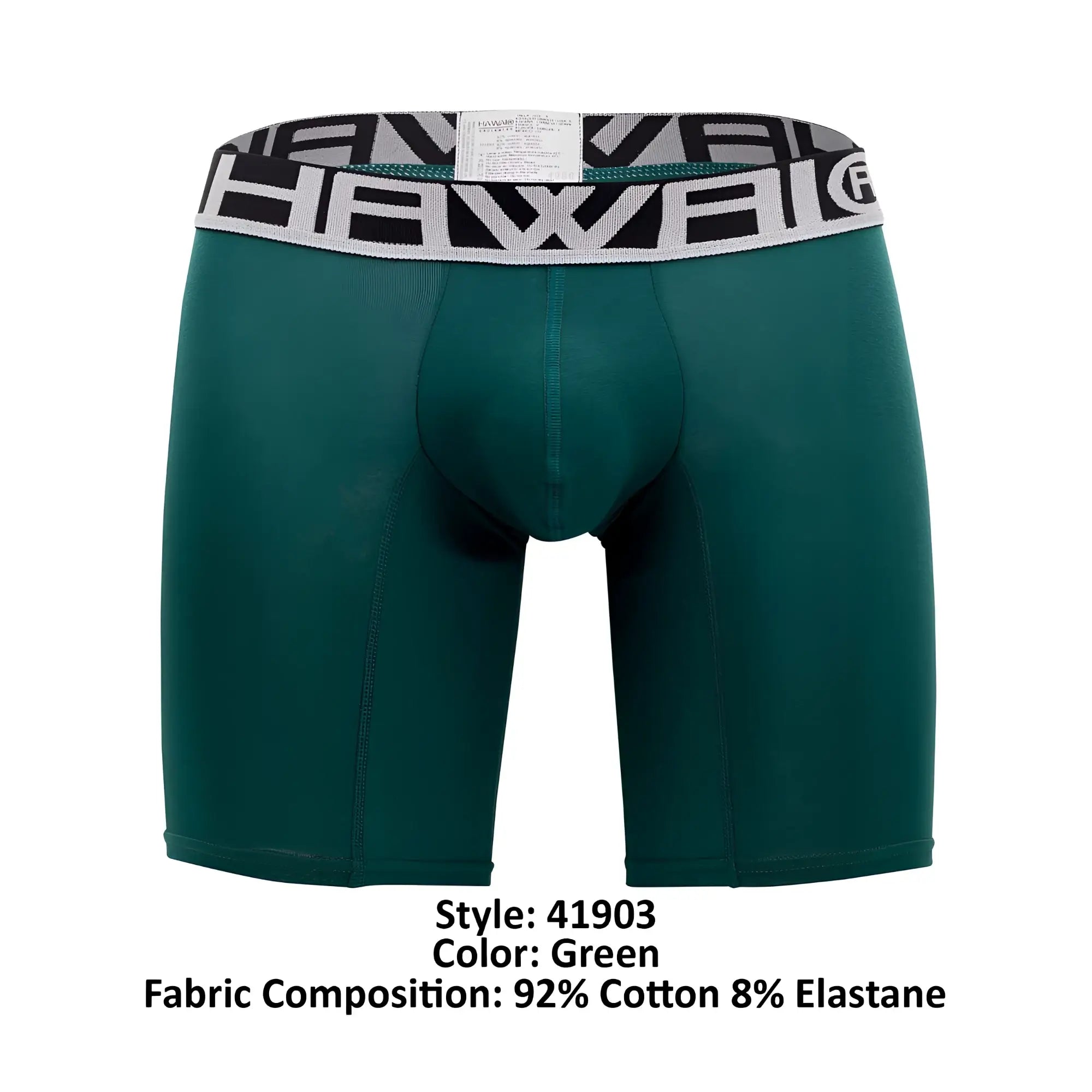 Green men’s hawai 41903 solid athletic boxer briefs with black and white patterned hewel waistband