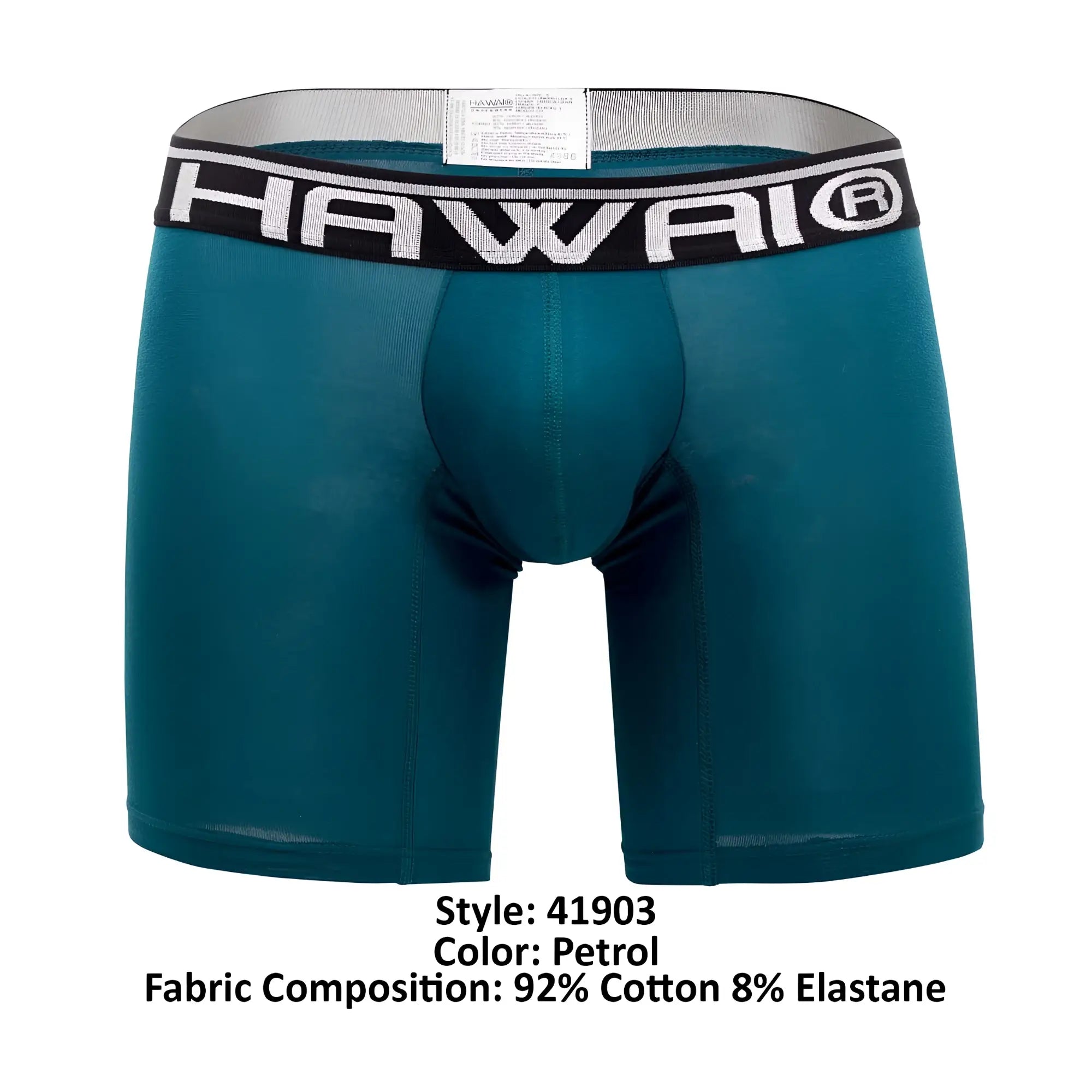 Teal hawai 41903 solid athletic boxer briefs with black waistband white lettering and subtle ribbed texture