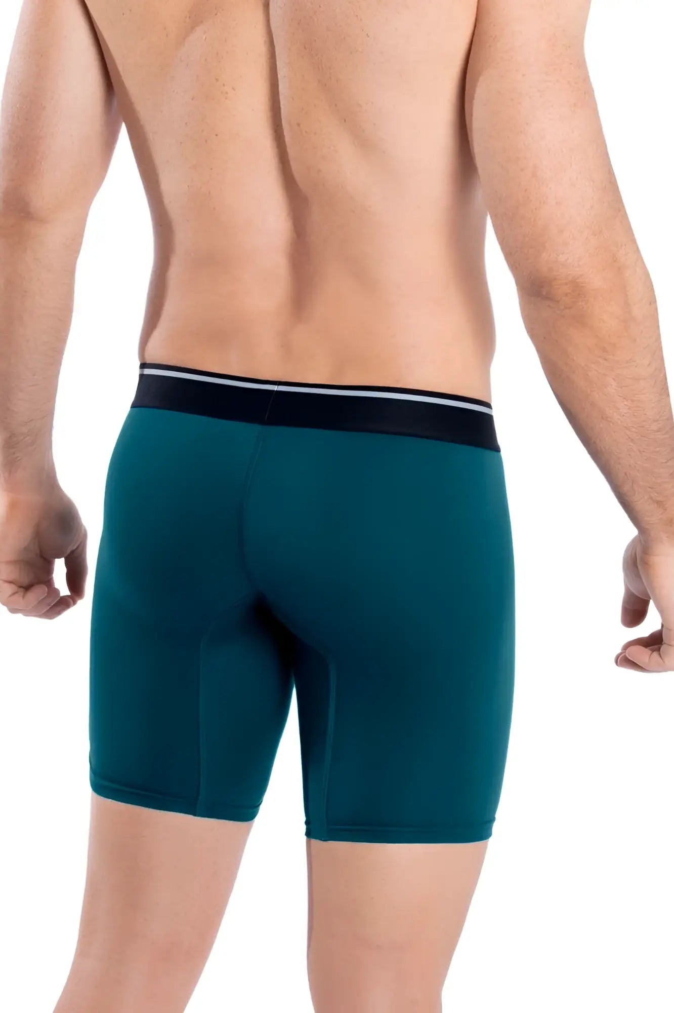 Teal-colored hawai 41903 solid athletic boxer briefs with black waistband and white trim for men
