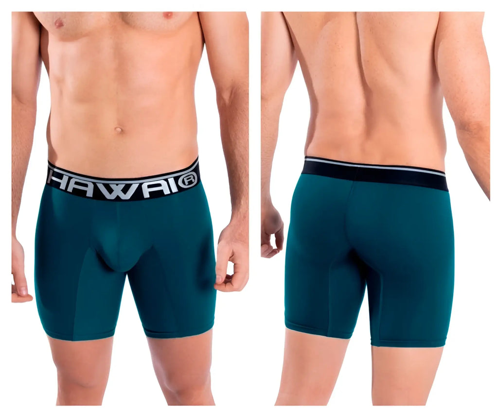Teal men’s hawaii 41903 solid athletic boxer briefs with black and white waistband in petrol color