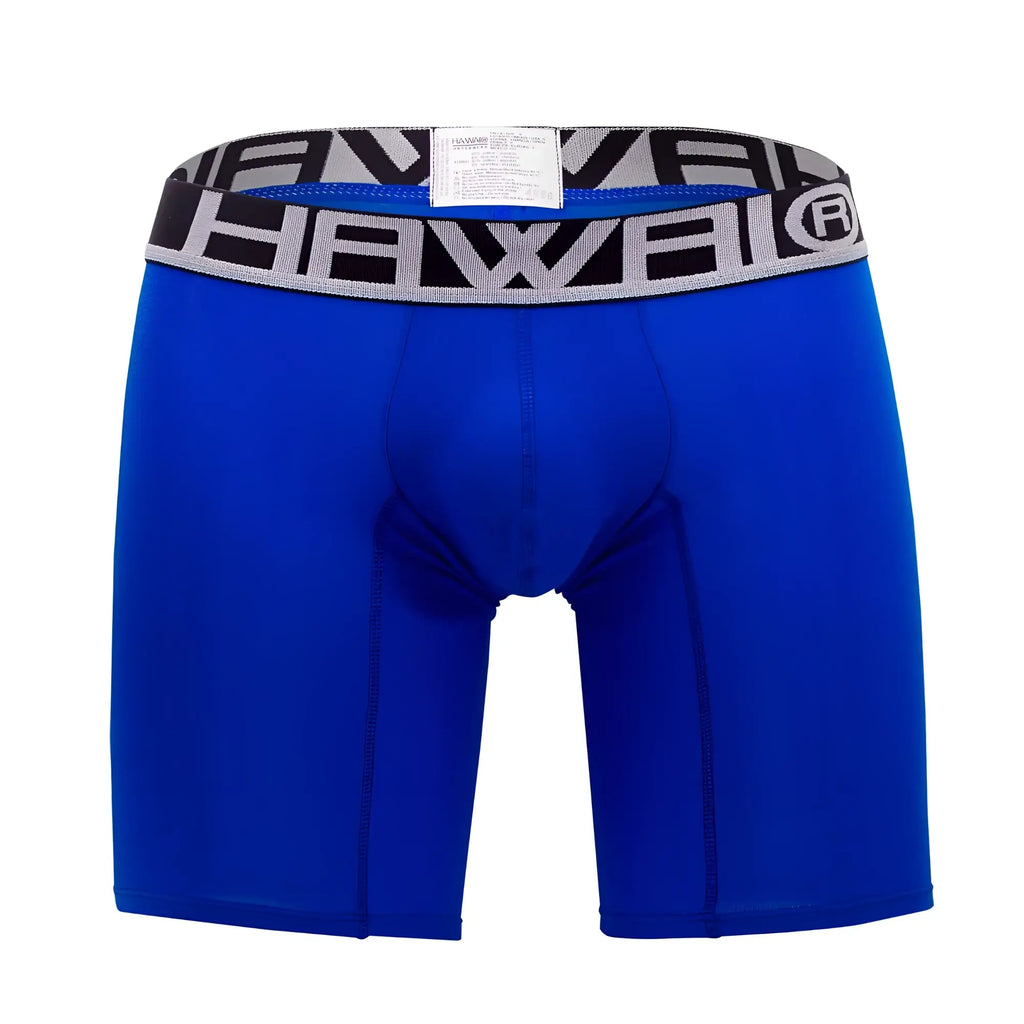 Bright blue hewel hawai 41903 solid athletic boxer briefs with black gray patterned waistband in royal blue color