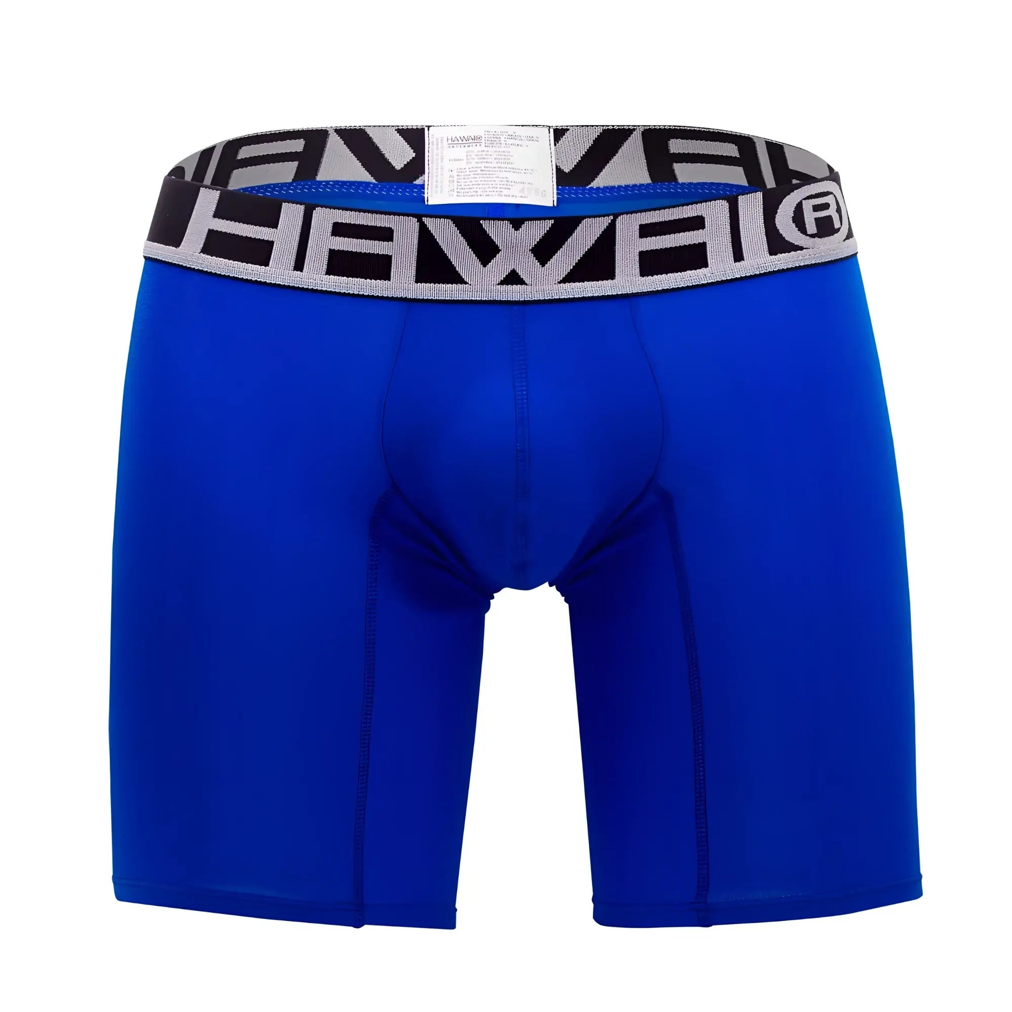 Bright blue hewel hawai 41903 solid athletic boxer briefs with black gray patterned waistband in royal blue color