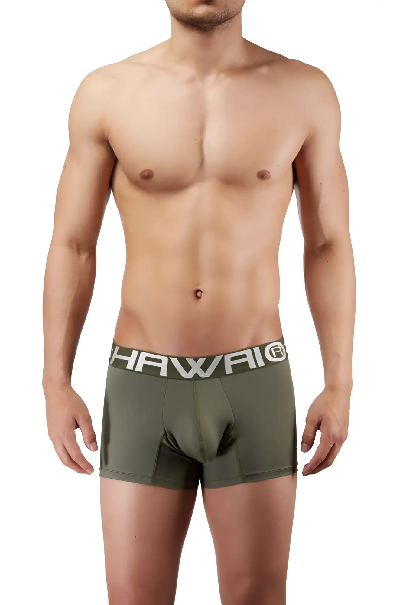Olive green hawai 41948 boxer briefs with white logo band designed for comfortable everyday wear