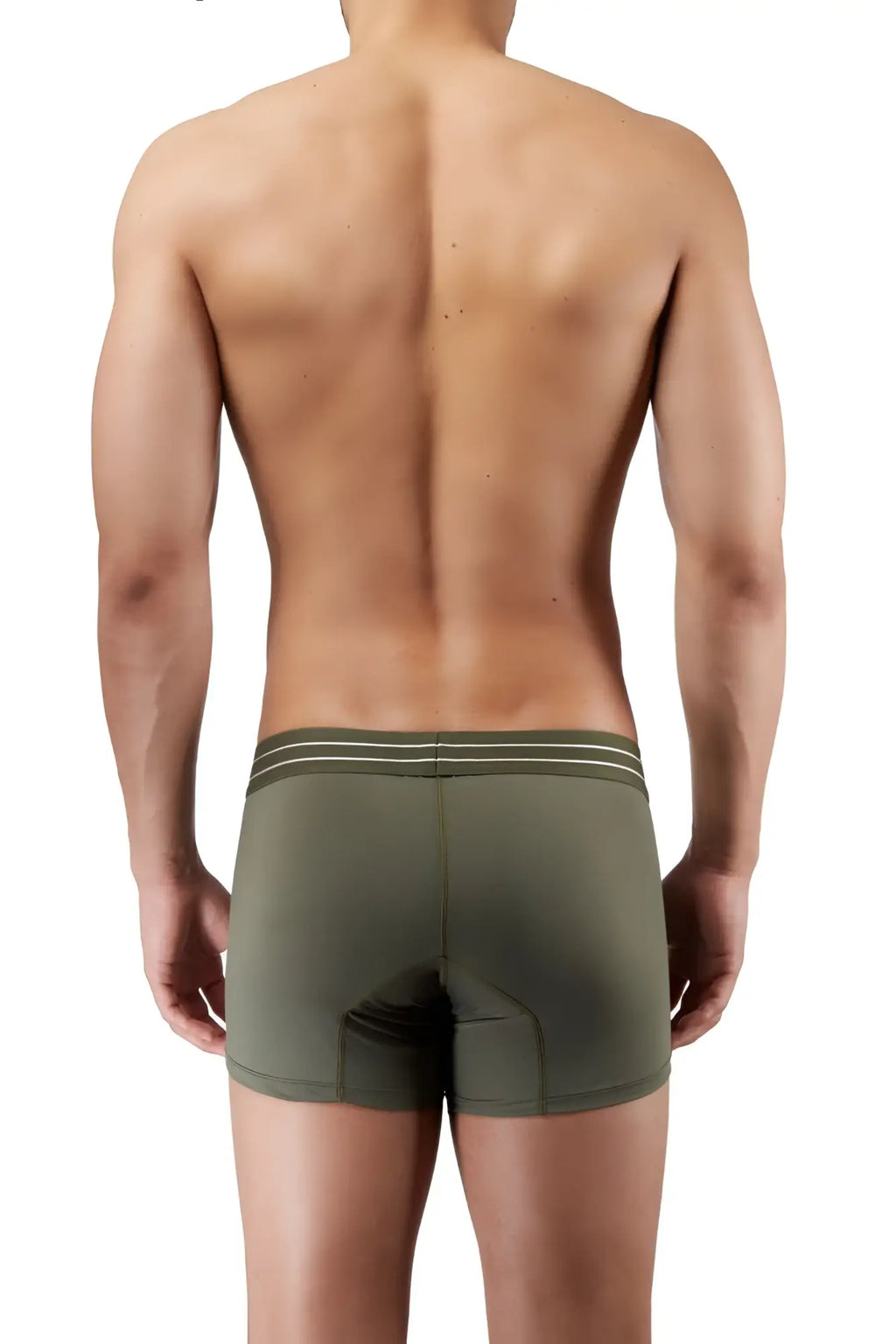 Olive green hawai 41948 boxer briefs with two white stripes on waistband designed for comfortable support