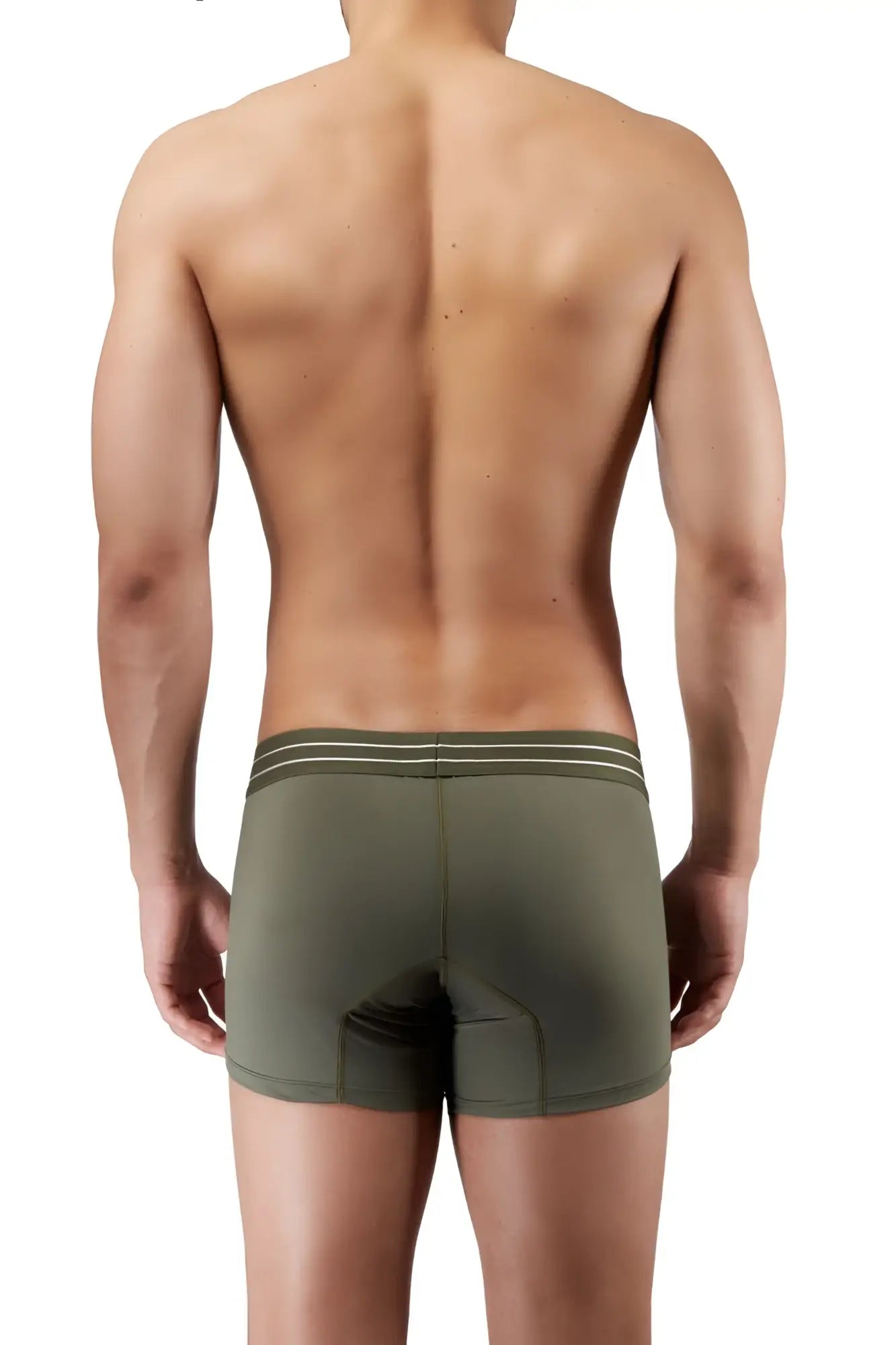 Olive green hawai 41948 boxer briefs with two white stripes on waistband designed for comfortable support