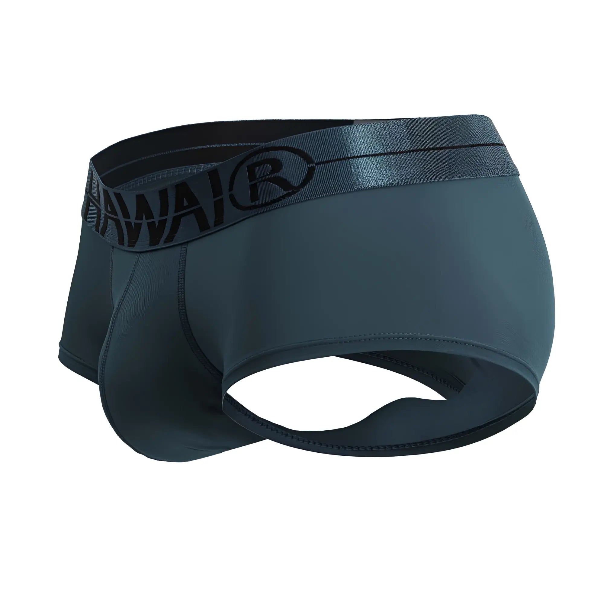 Dark gray Hawai men’s microfiber briefs with black elastic waistband featuring the brand logo in green color