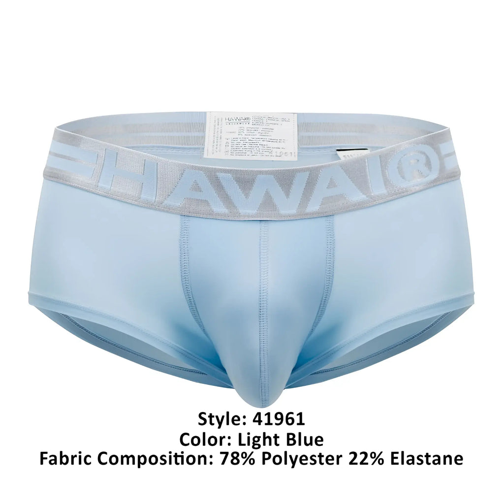 Light blue hawaï 41961 microfiber briefs with gray elastic waistband and raised hawaï logo for men’s comfort