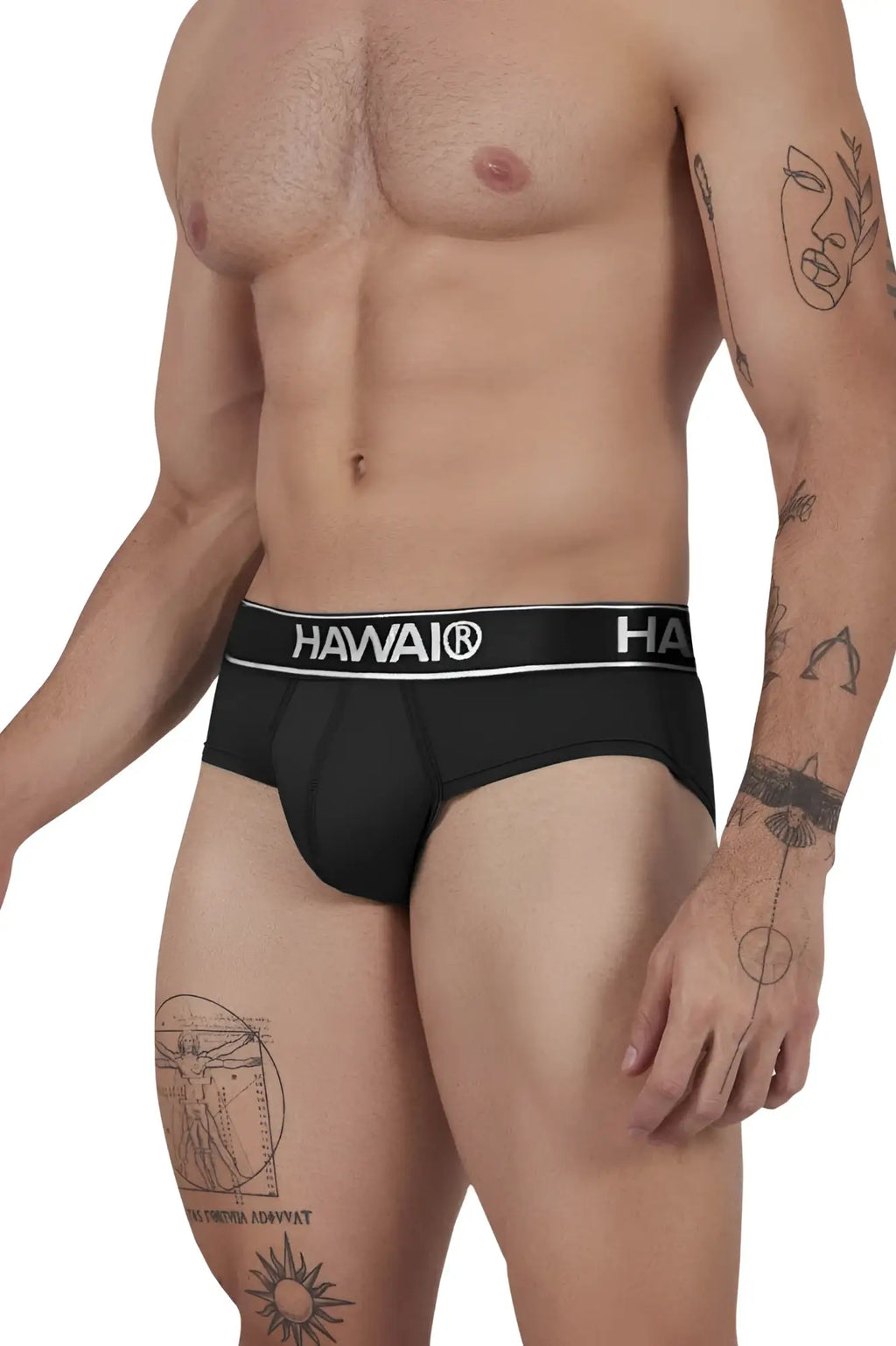 Black havai microfiber men’s briefs with a white logo band for comfortable everyday wear