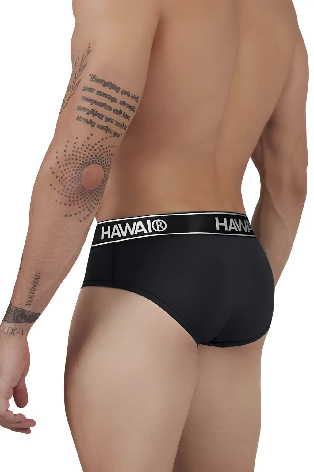 Black Havaianas men’s microfiber briefs with a white elastic waistband featuring the brand name in bold letters