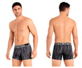 Black and gray patterned boxer briefs with white bibl logo waistband in HAWAI 42021 trunks color gray