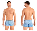 Light blue boxer briefs with geometric pattern and black hawaii waistband from HAWAI 42022 trunks color blue