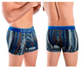 Hawai 42121 printed athletic trunks in royal blue with blue and gray vertical striped abstract design boxer briefs
