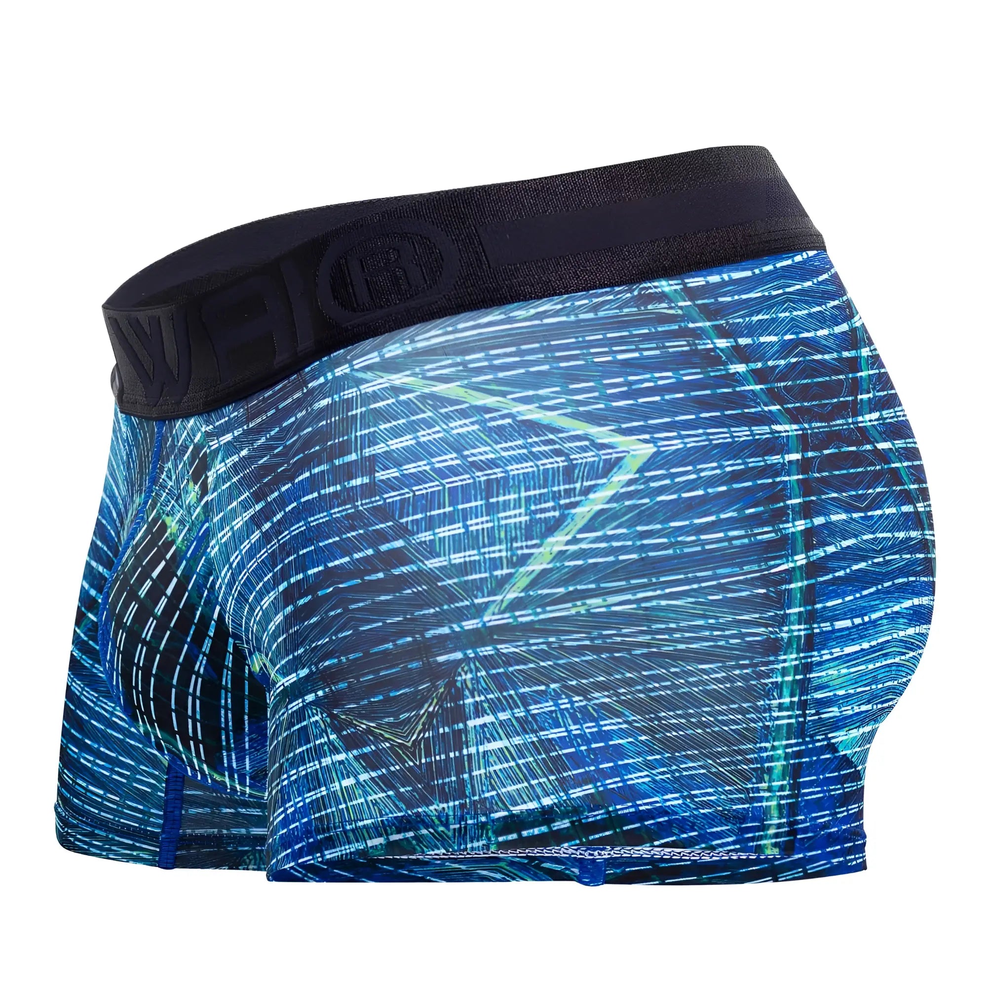 Blue and black patterned men’s microfiber boxer briefs with geometric design hawai 42173 printed trunks royal blue