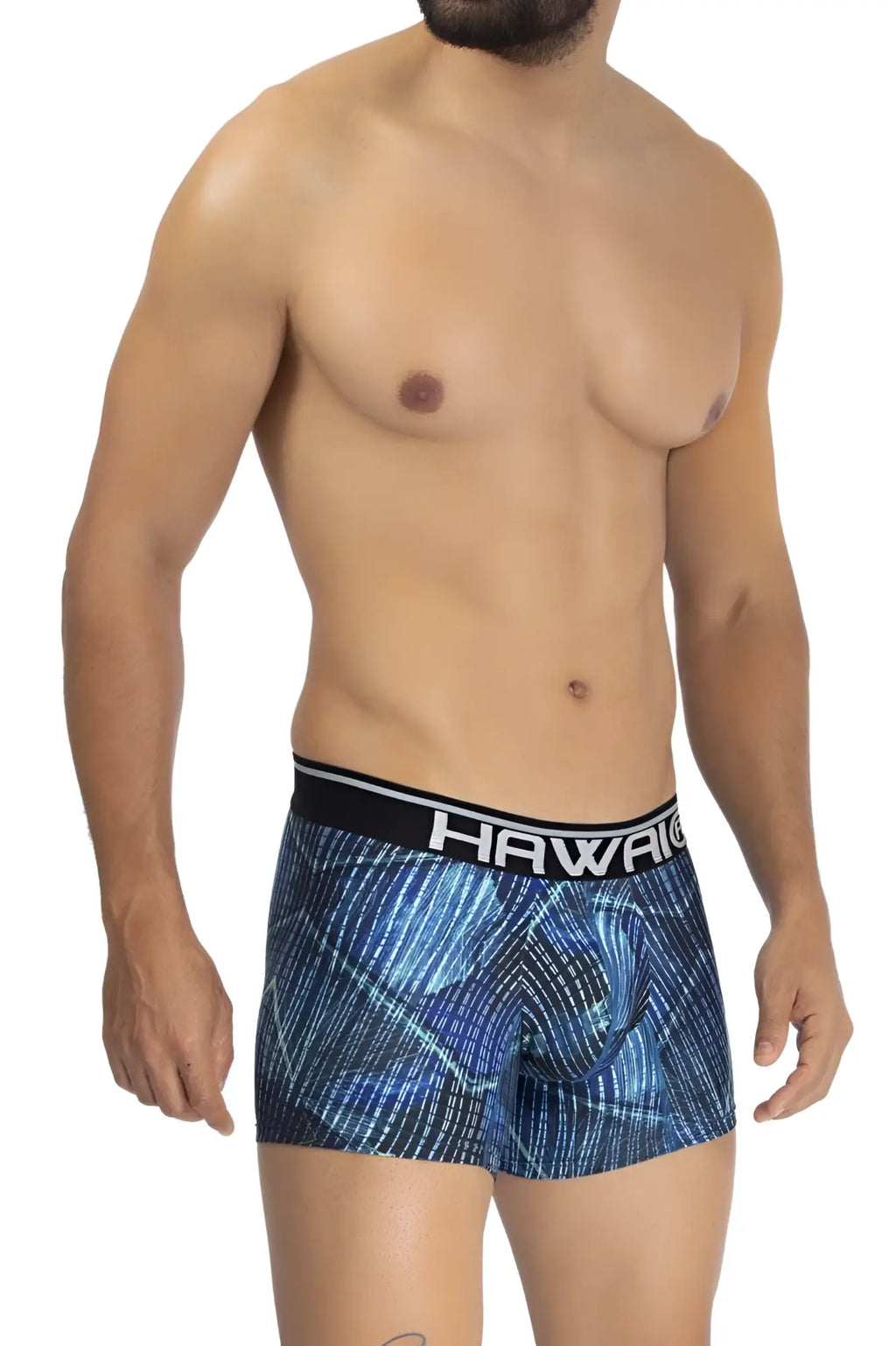Blue patterned microfiber boxer briefs with black hawaii waistband in royal blue color hawai 42173 printed trunks