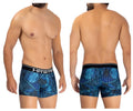 Blue patterned hawai 42173 printed microfiber men’s boxer briefs with black waistband and white hawaii logo