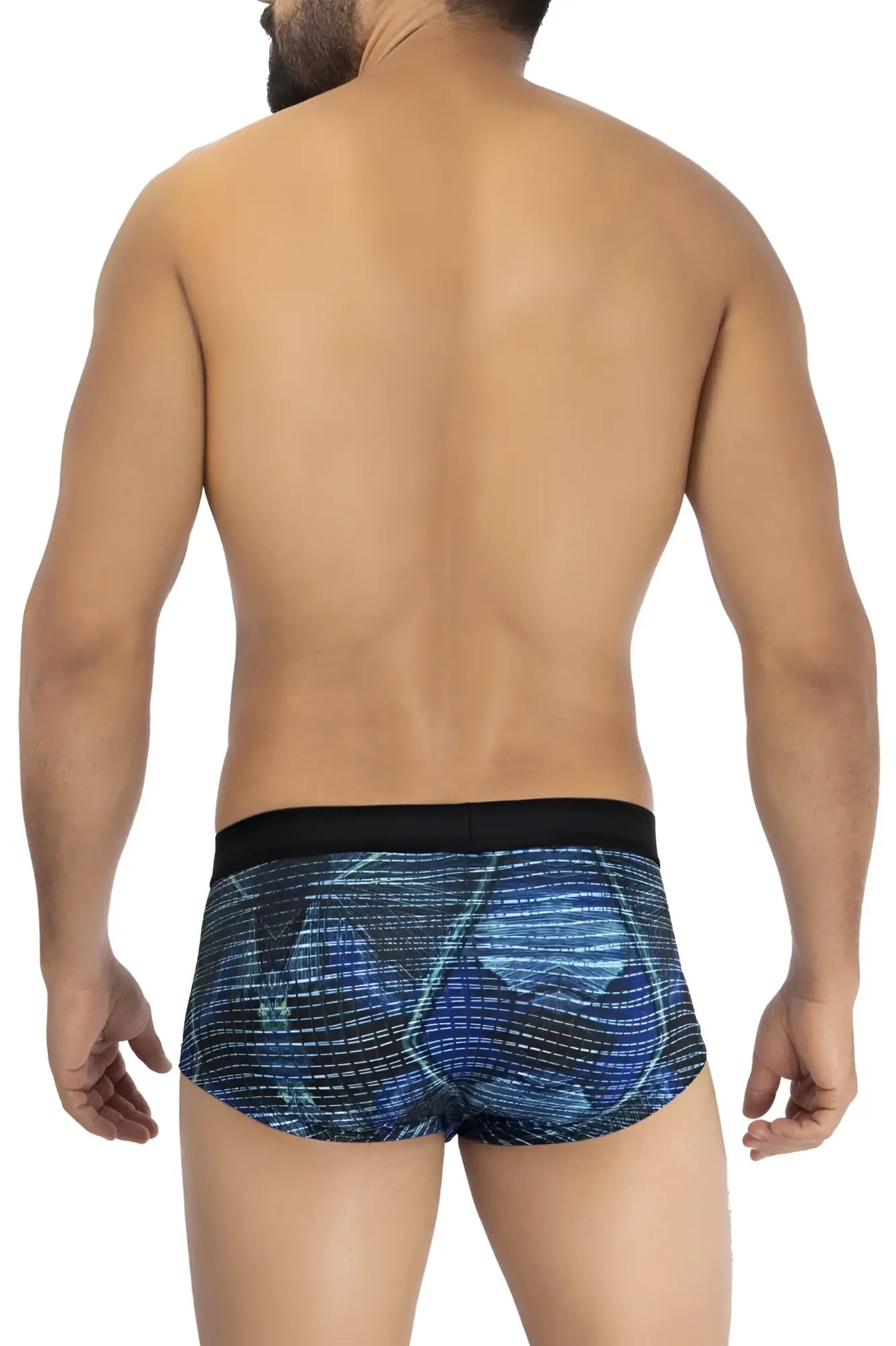 Hawai 42183 printed microfiber briefs in royal blue with blue pattern and black waistband for men