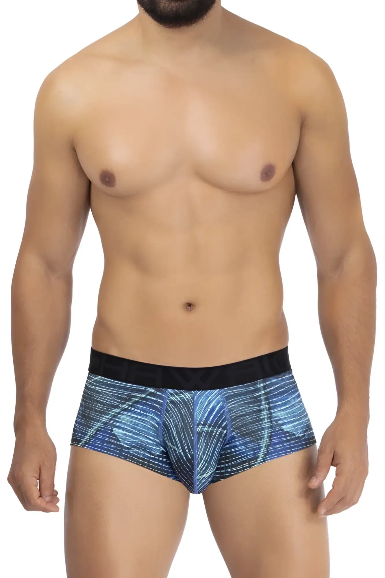 Hawai 42183 printed microfiber briefs in royal blue with a blue pattern and black waistband for men