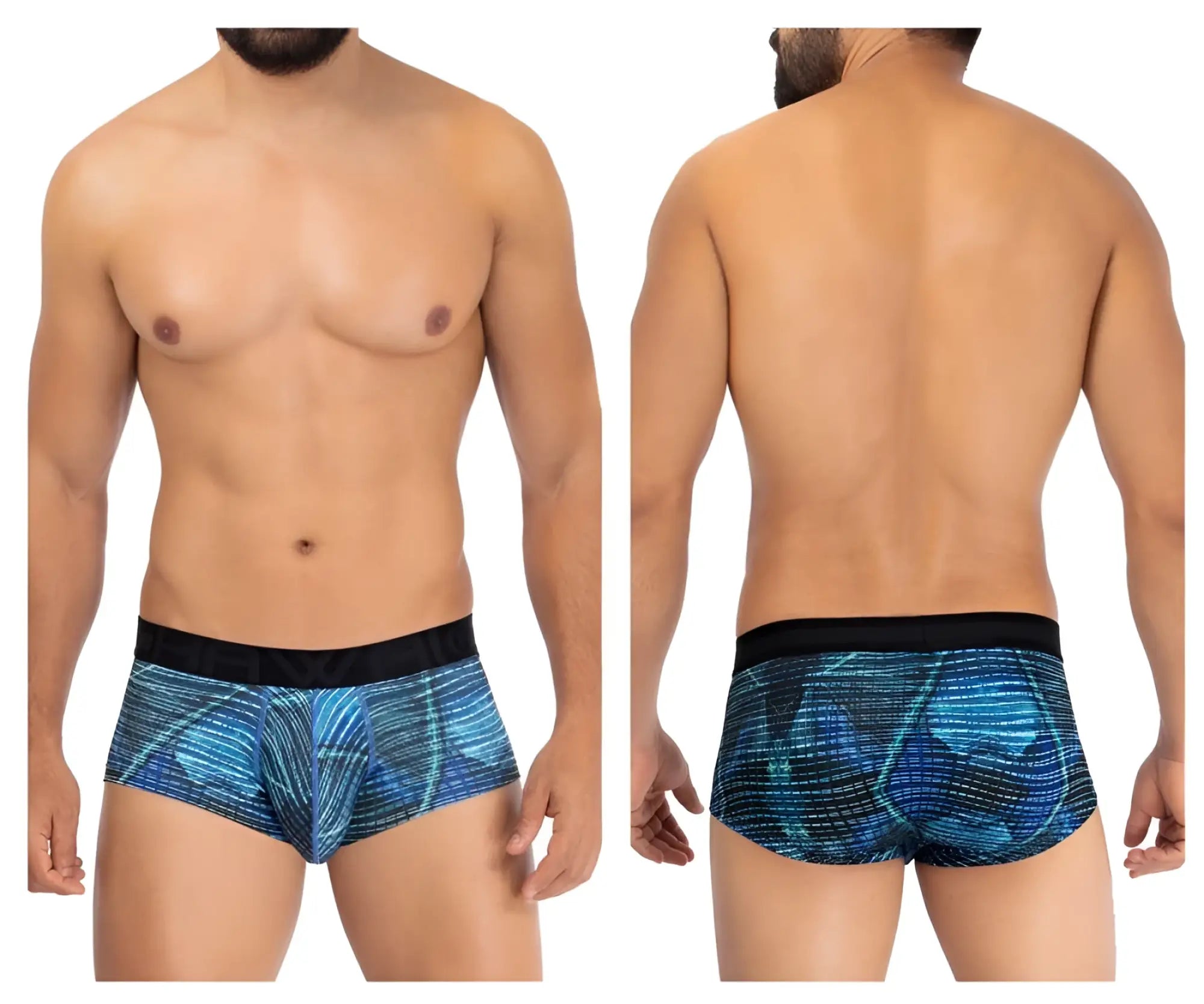 Blue patterned men’s briefs with black elastic waistband made of microfiber in royal blue hawai 42183 model