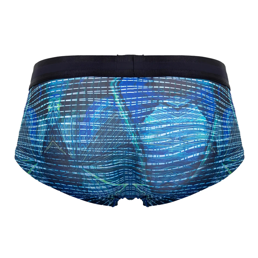 Blue patterned hawai 42183 printed microfiber briefs for men with a black elastic waistband in royal blue