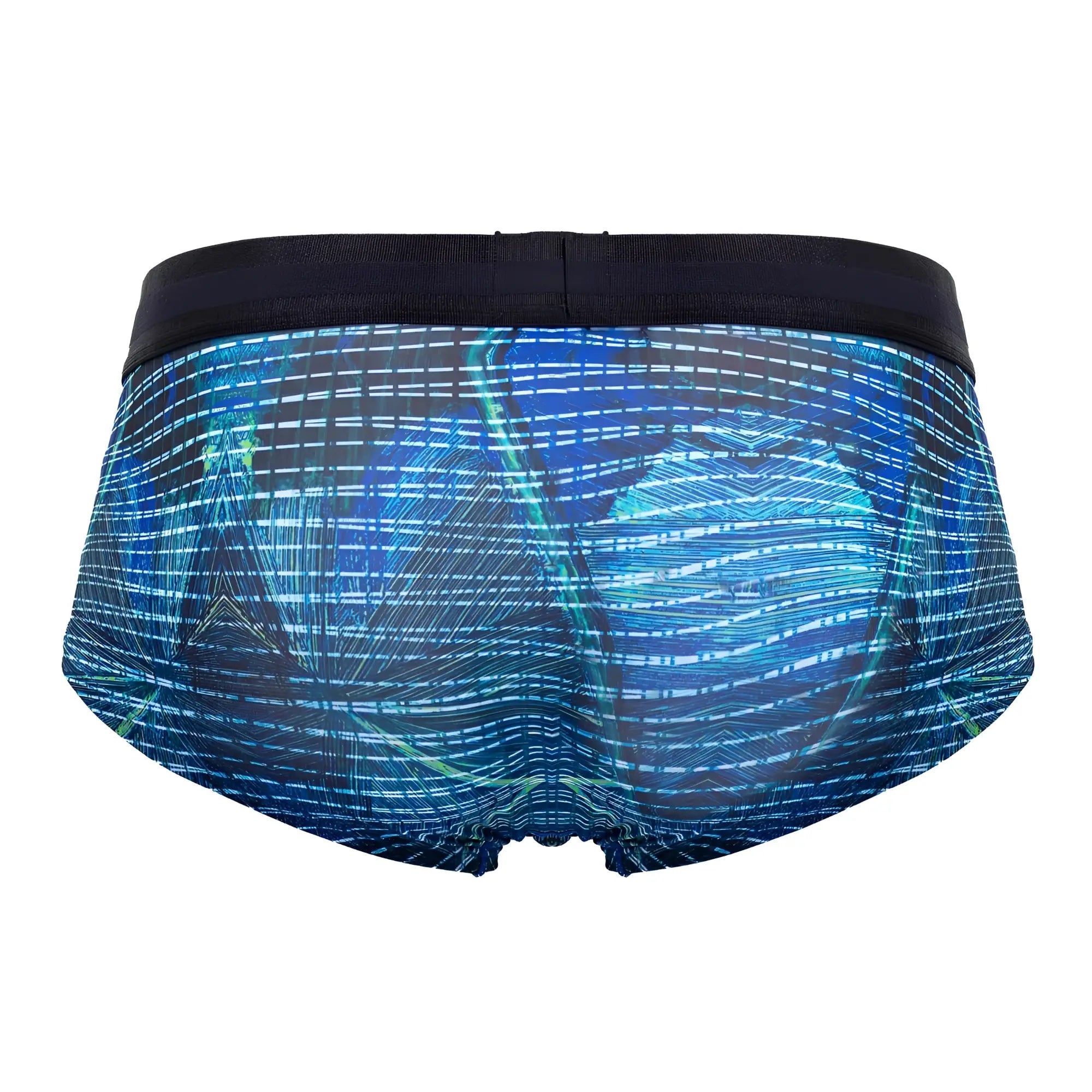 Blue patterned hawai 42183 printed microfiber briefs for men with a black elastic waistband in royal blue