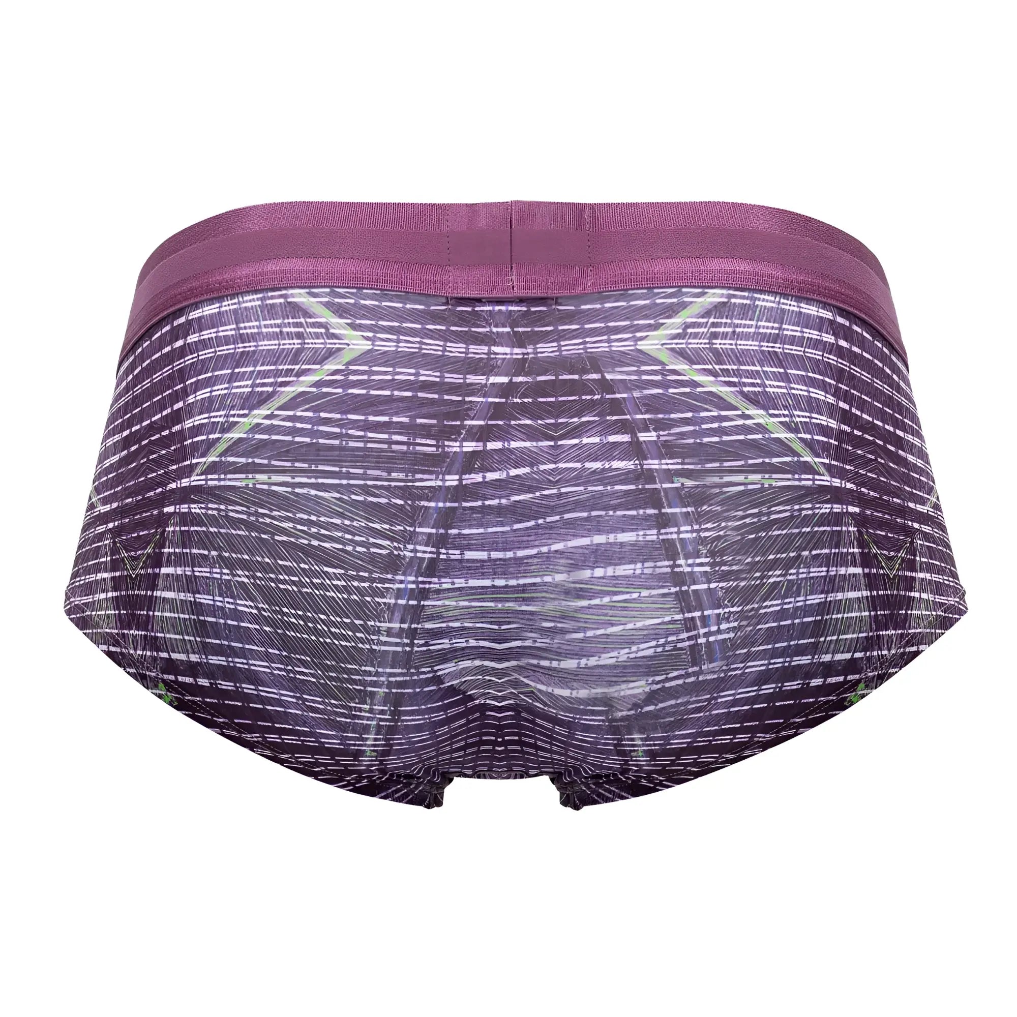 Hawai 42183 printed microfiber briefs in taupe with purple and white geometric pattern and matching elastic waistband