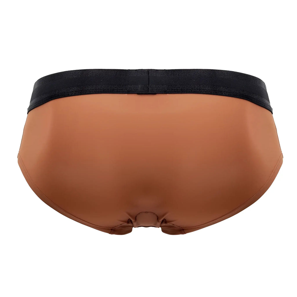 Brown satin hawai 42191 solid microfiber hip briefs with black elastic waistband in amber color