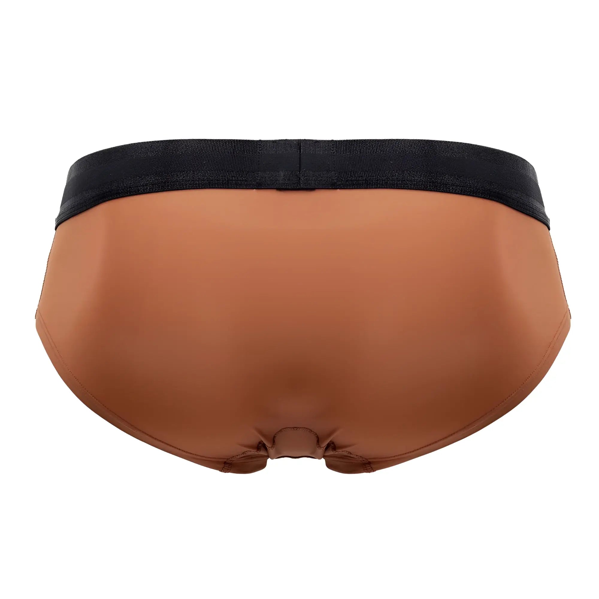 Brown satin hawai 42191 solid microfiber hip briefs with black elastic waistband in amber color