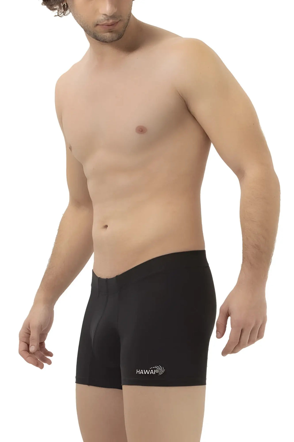 Black hawaii microfiber trunks in black with subtle white logo on lower left leg for comfortable wear