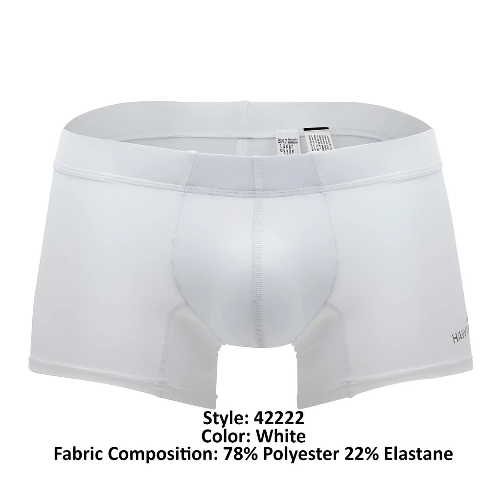 White men’s hawaai 42222 microfiber trunks in white with contoured design made of polyester and elastane for support