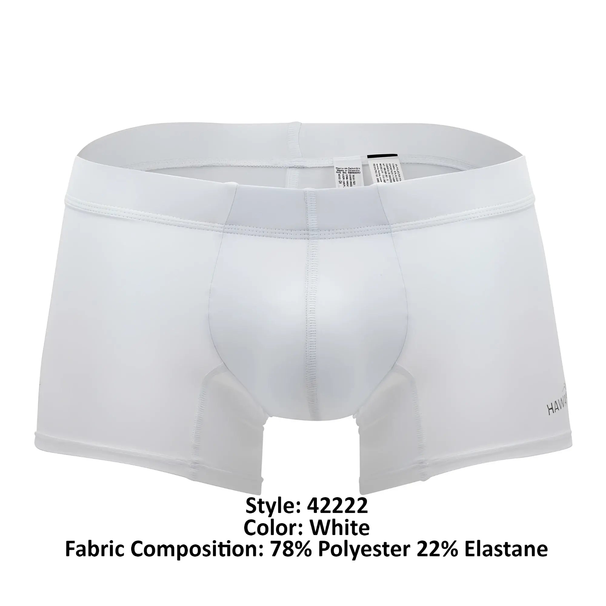 White men’s hawaai 42222 microfiber trunks in white with contoured design made of polyester and elastane for support