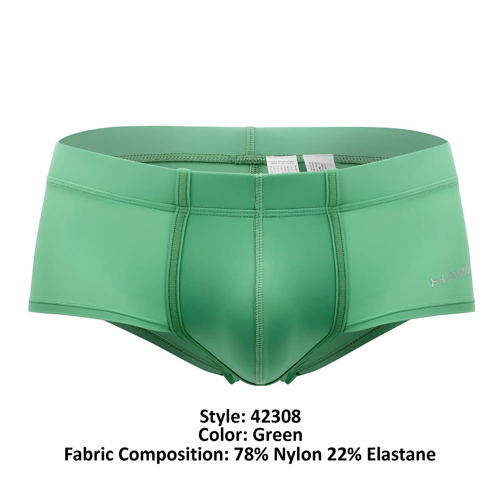 Green men’s briefs hawai 42308 made of 78% nylon 22% elastane with snug fit and visible seam stitching