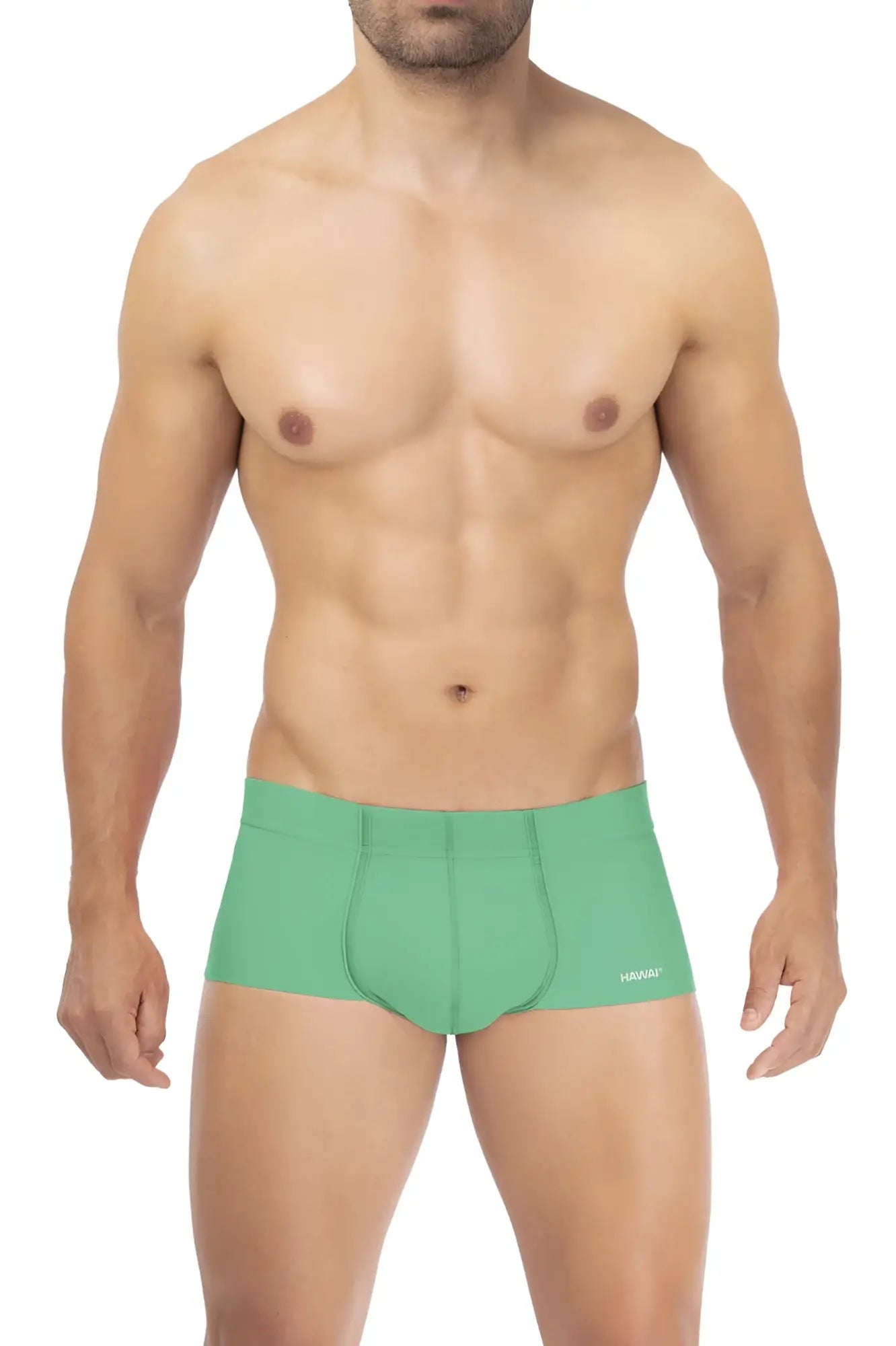 Mint green HAWAI 42308 microfiber men’s briefs with sleek form-fitting design and subtle brand logo on the side