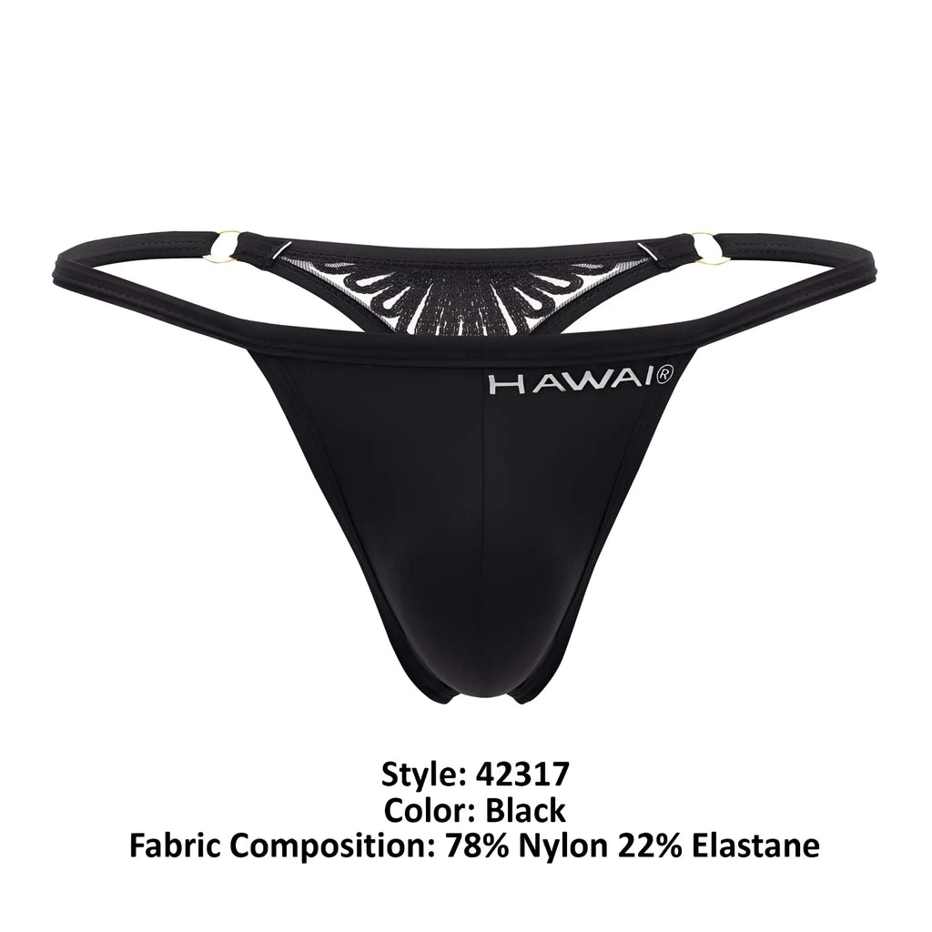 Black hawai 42317 microfiber thong back featuring sheer glittery mesh panel and silver toned metal clasps