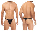 Black mens microfiber thong hawai 42317 with subtle geometric pattern on the back and small brand logo on the front
