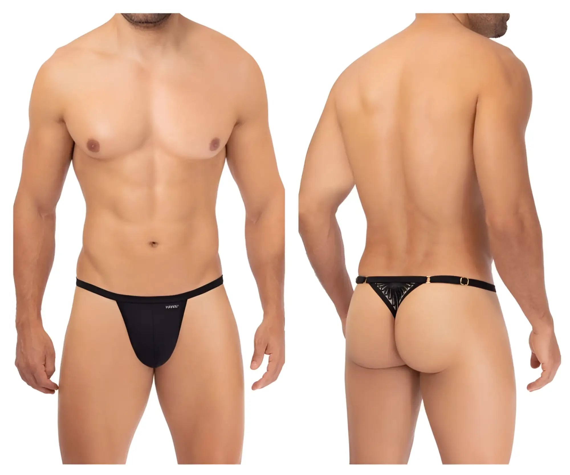 Black mens microfiber thong hawai 42317 with subtle geometric pattern on the back and small brand logo on the front