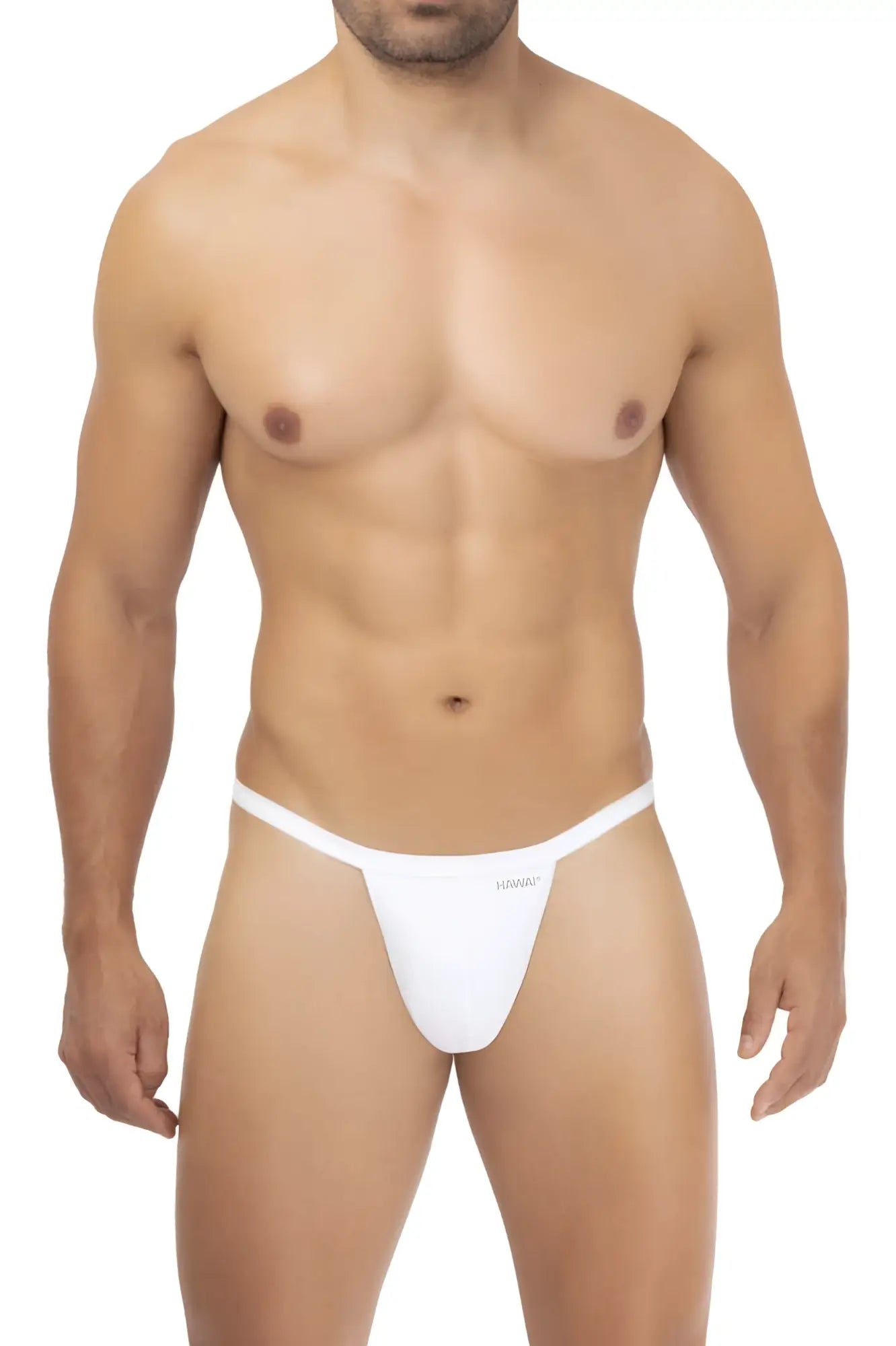 White men’s microfiber thong hawai 42317 with minimalist design and hilario branding on the front