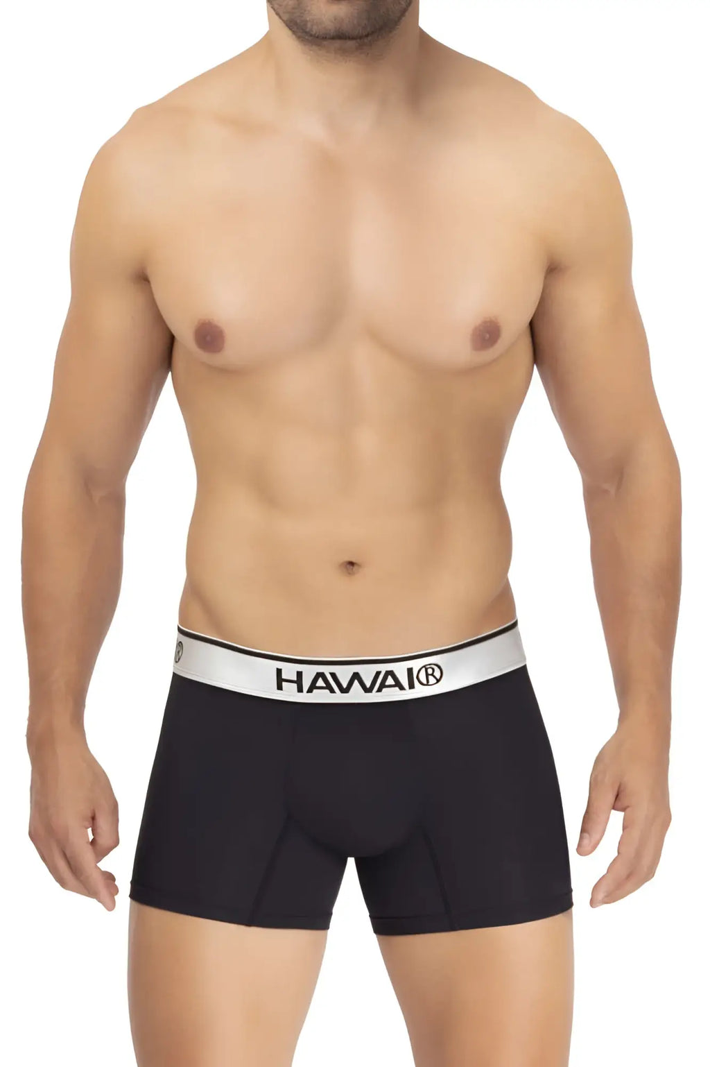 Black havai microfiber men’s boxer briefs with white elastic waistband and black branding color black model 42326