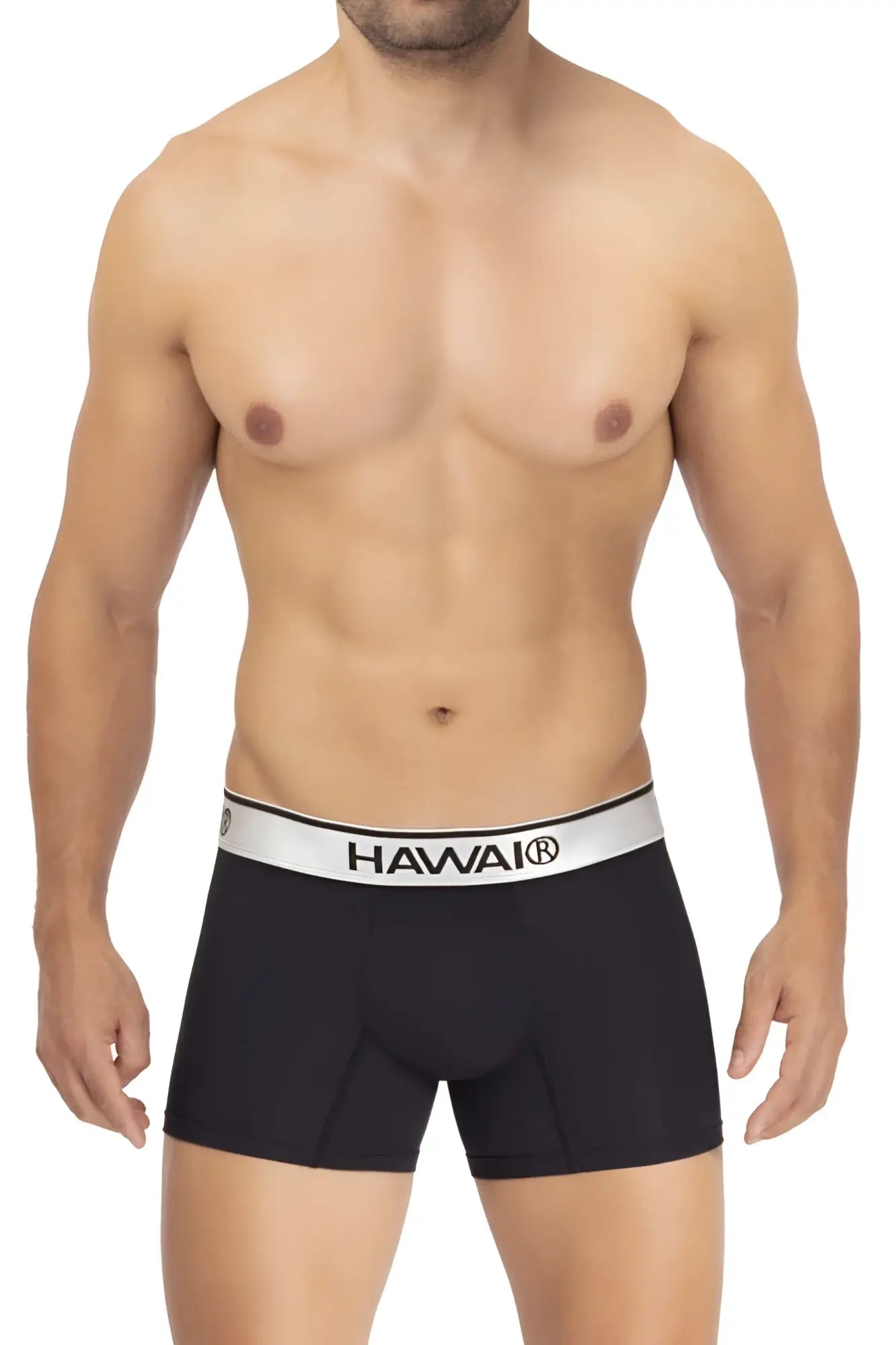 Black havai microfiber men’s boxer briefs with white elastic waistband and black branding color black model 42326