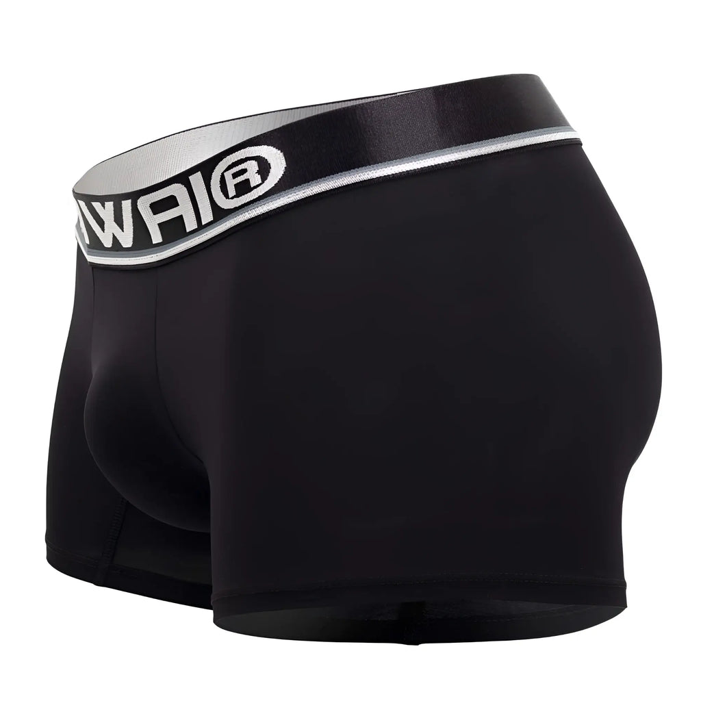 Black hawai 42326 microfiber boxer briefs with silver and black elastic waistband featuring hawai logo