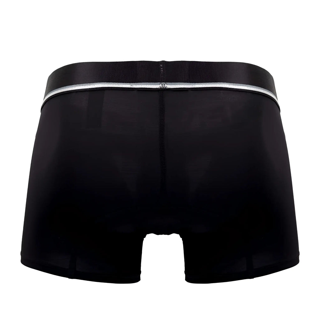 Black men’s hawai 42326 microfiber boxer briefs in black with a silver zipper detail on the waistband
